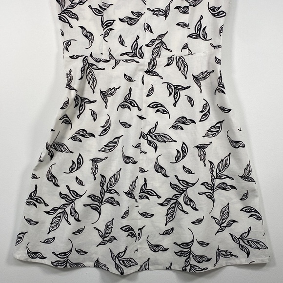 T Tahari Linen Blend Fit & Flare Sleeveless Dress Women's M Leaf Print White - Picture 4 of 13
